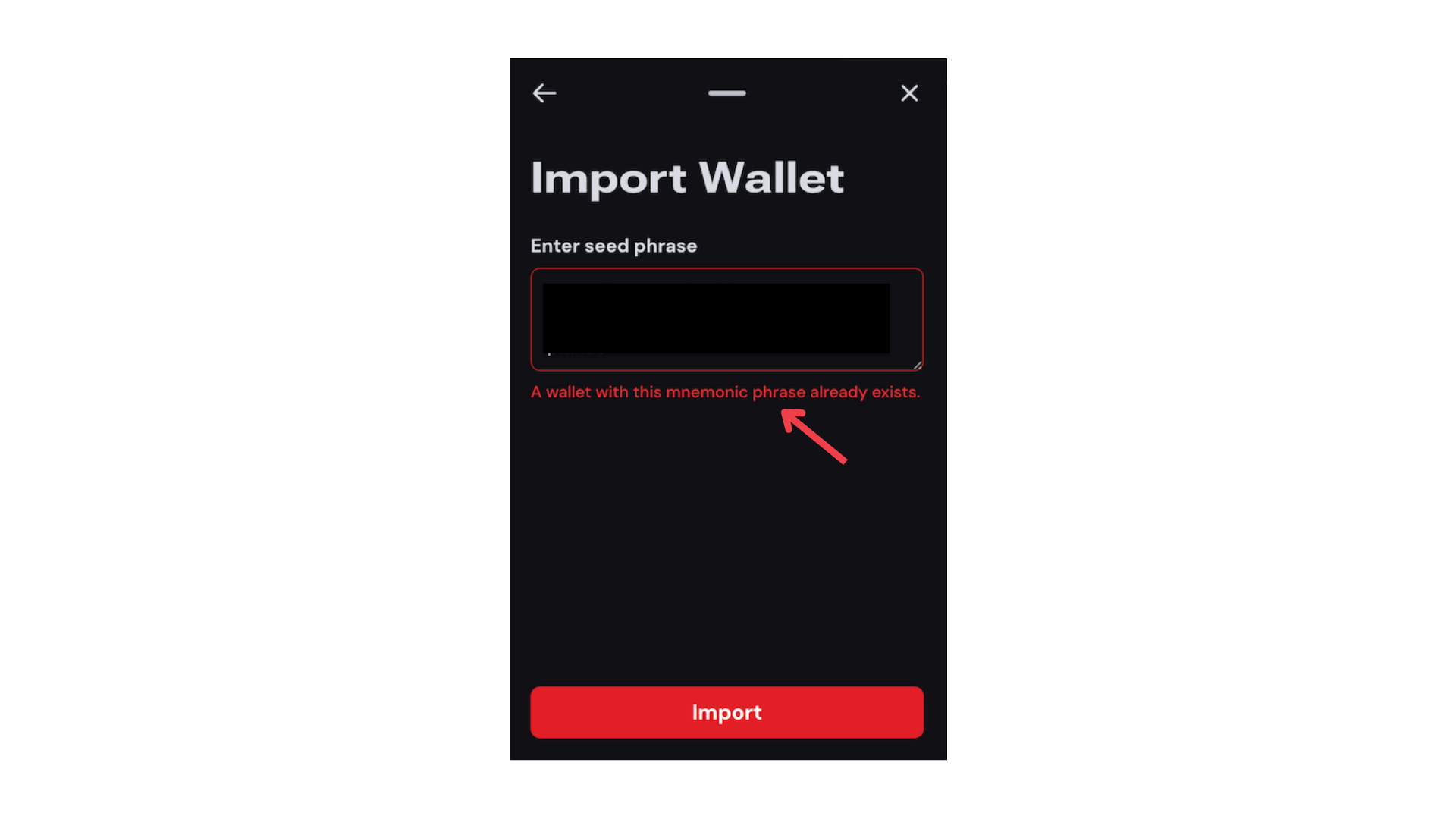 Duplicate wallet error message