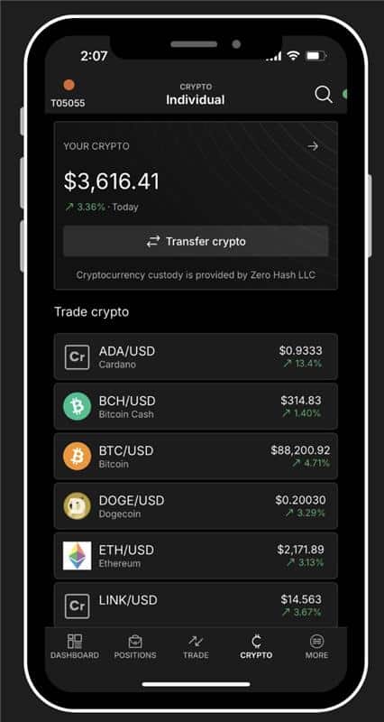 crypto at tastytrade mobile app